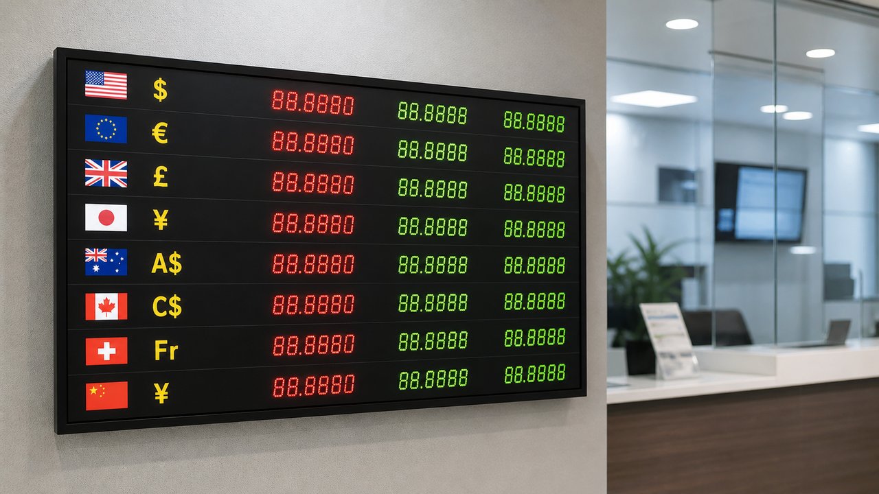 Döviz bürosunda kur gösteren elektronik ekran