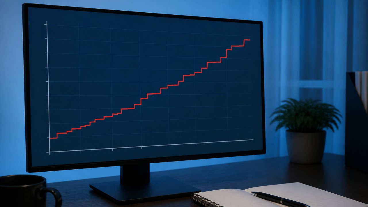 Monitörde yükselen faiz eğrisi grafiği ve not defteri